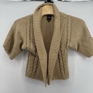 Vintage Y2K 2b BEBE Beige Beige Latch Hook Cardigan Half Sleeve Size S Crochet